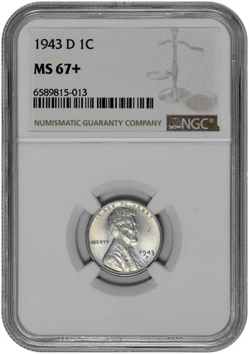 1943 D 1c Lincoln Steel Wheat Cent NGC Graded MS 67+ New Holder