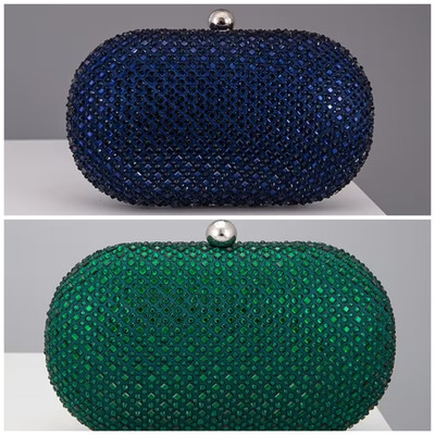 Luxus Damen Clutch ovale Abend-Clutch mit Strassbesatz   Stilvoll & Modern