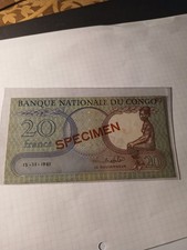Billet Congo : 20 Francs 1961 Specimen