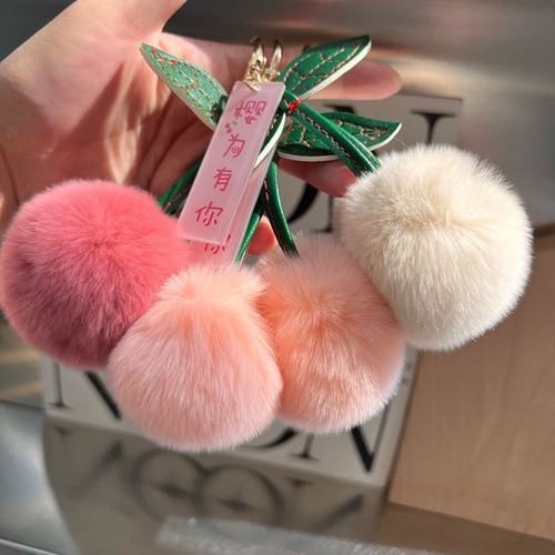 Cute Plush Ball Cherry Key Chain Cartoon Ball Car Key Chain Pendant Decoration* - Picture 7 of 16