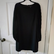 WHBM Little Black Lined Dress 14 Pleated Sheer Balloon Sleeves Wedding Guest