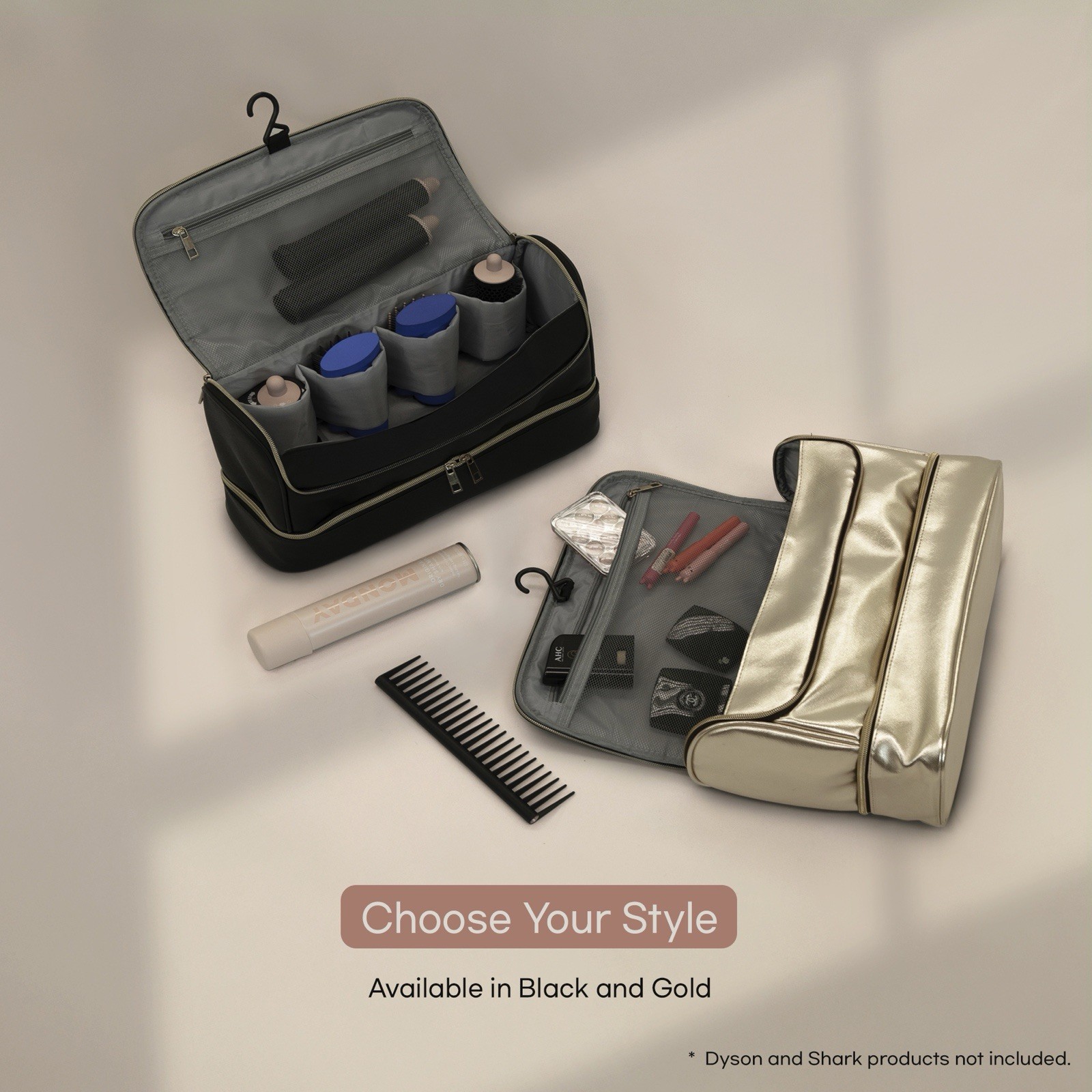 Travel Case Bag For Dyson Airwrap Styler Double Layer Storage  PU Leather /Black