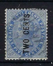 MALAYA STRAITS SETTLEMENTS SG76 1884 2c ON 5c BLUE USED (d)