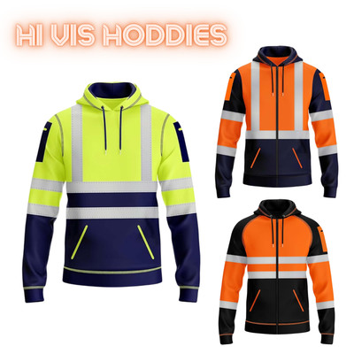 Herren Hi Vis Pullover Hoodie Warnschutz Sicherheit Arbeitskleidung mit Reflektorband