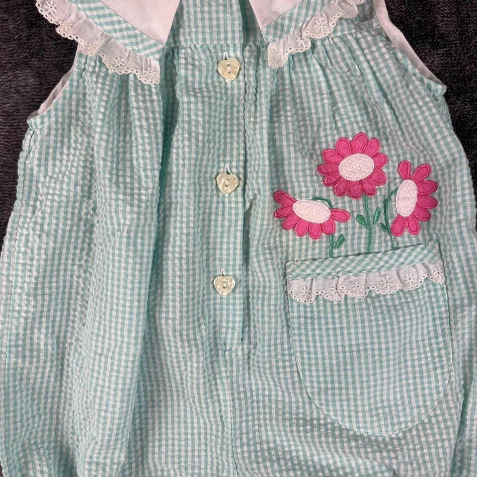 Mameluco de Colección Cobre Llave Gingham Seersucker Peter Pan Cuello Niñas 3T Floral Foto 2 de 4