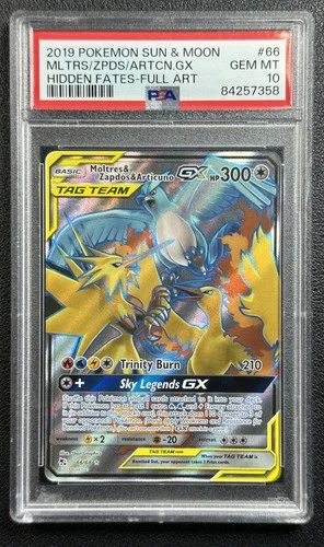 MOLTRES & ZAPDOS ARTICUNO TAG TEAM PSA 10 2019 POKEMON SM HIDDEN FATES #66/68 FA