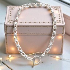 Silver Toggle Necklace Silver Chunky Chain Necklace T Bar Belcher Necklace Gift 