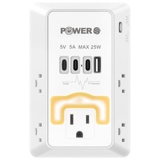Electrical Outlet Extender with USB C Night Light Surge Protector Wall Adapter
