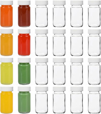 24 Pack 2 Oz Glass Shot Bottles with Lids, Wide Mouth Leakproof Mini Jars