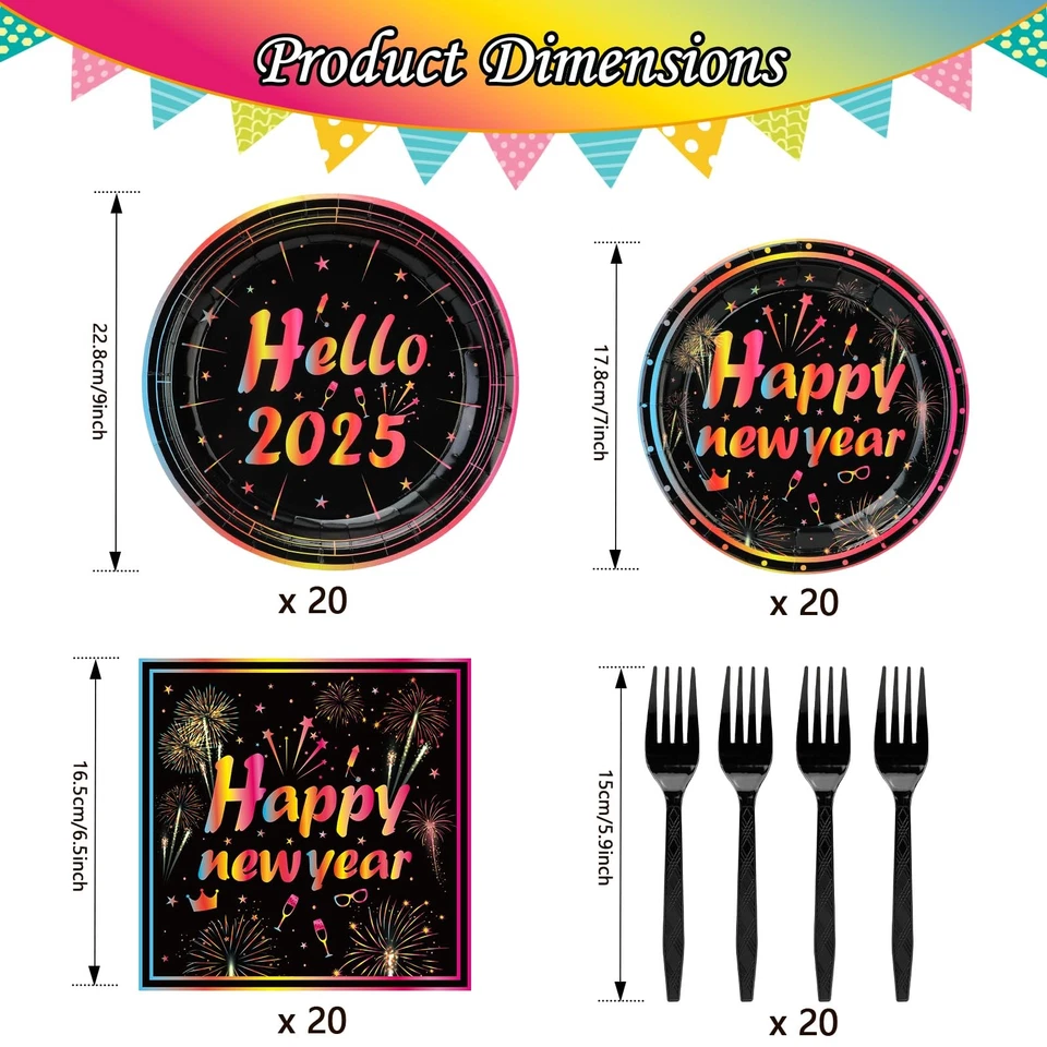 80 Piezas Platos y Servilletas de Nochevieja - Sirve a 20 Invitados Fiesta de Nochevieja... Foto 2 de 4