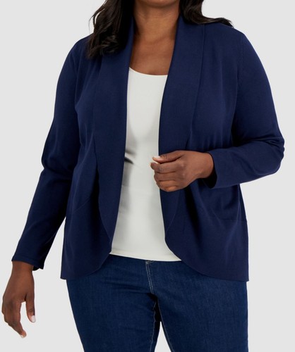 $49 Karen Scott Women Blue Curved Shawl-Collar Cardigan Plus Size 3X