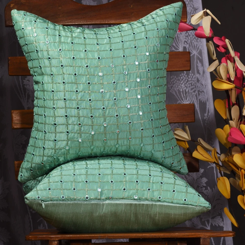 Throw pillows for couch living room green cushion covers embroidered pillows 2pc - Image 2 of 4