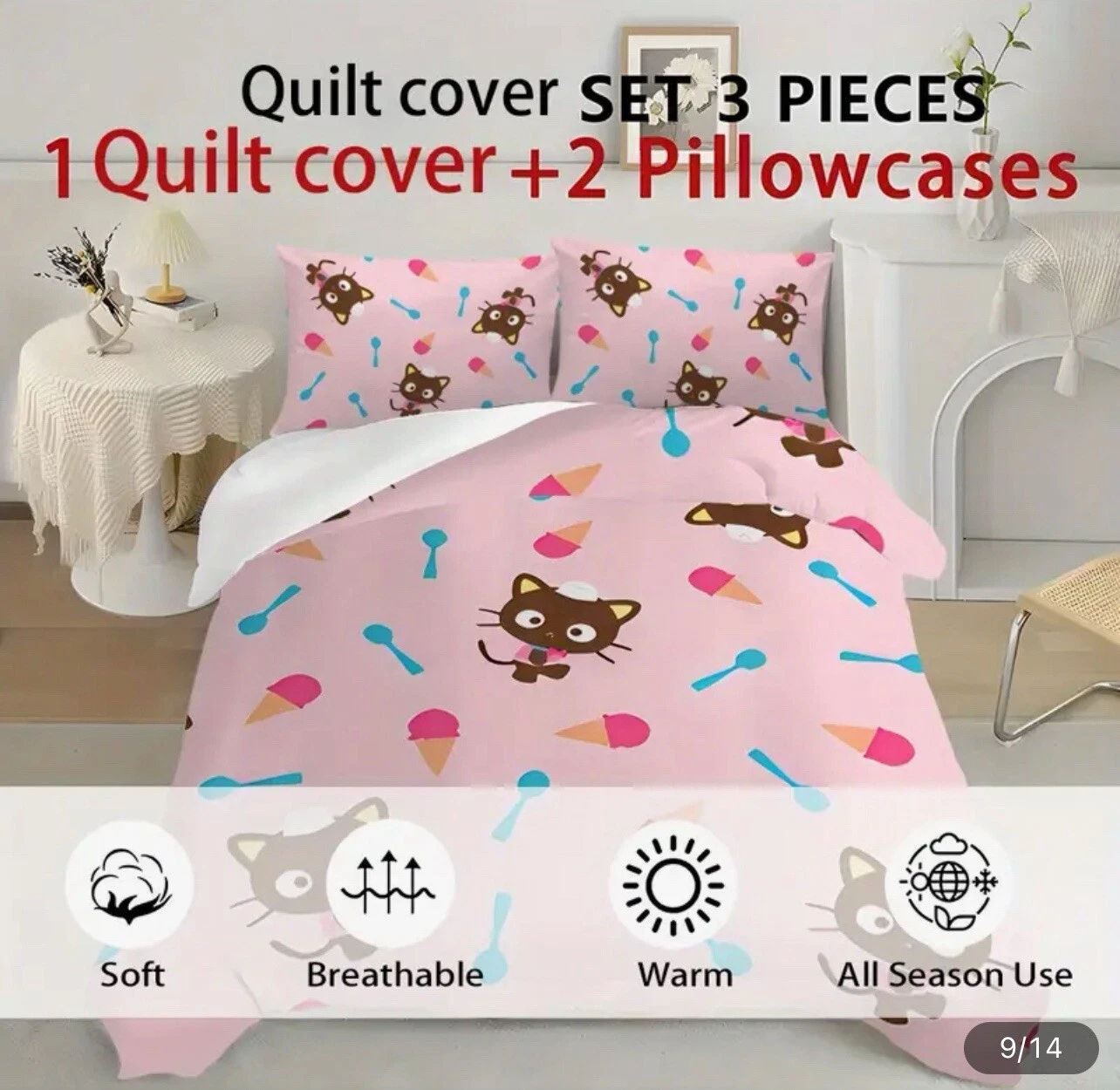 Choco Cat Pink Bedding Set