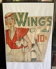 Vintage 1930s Wings Cigarettes Cardboard Store Display Advertising Lady w/ Dog