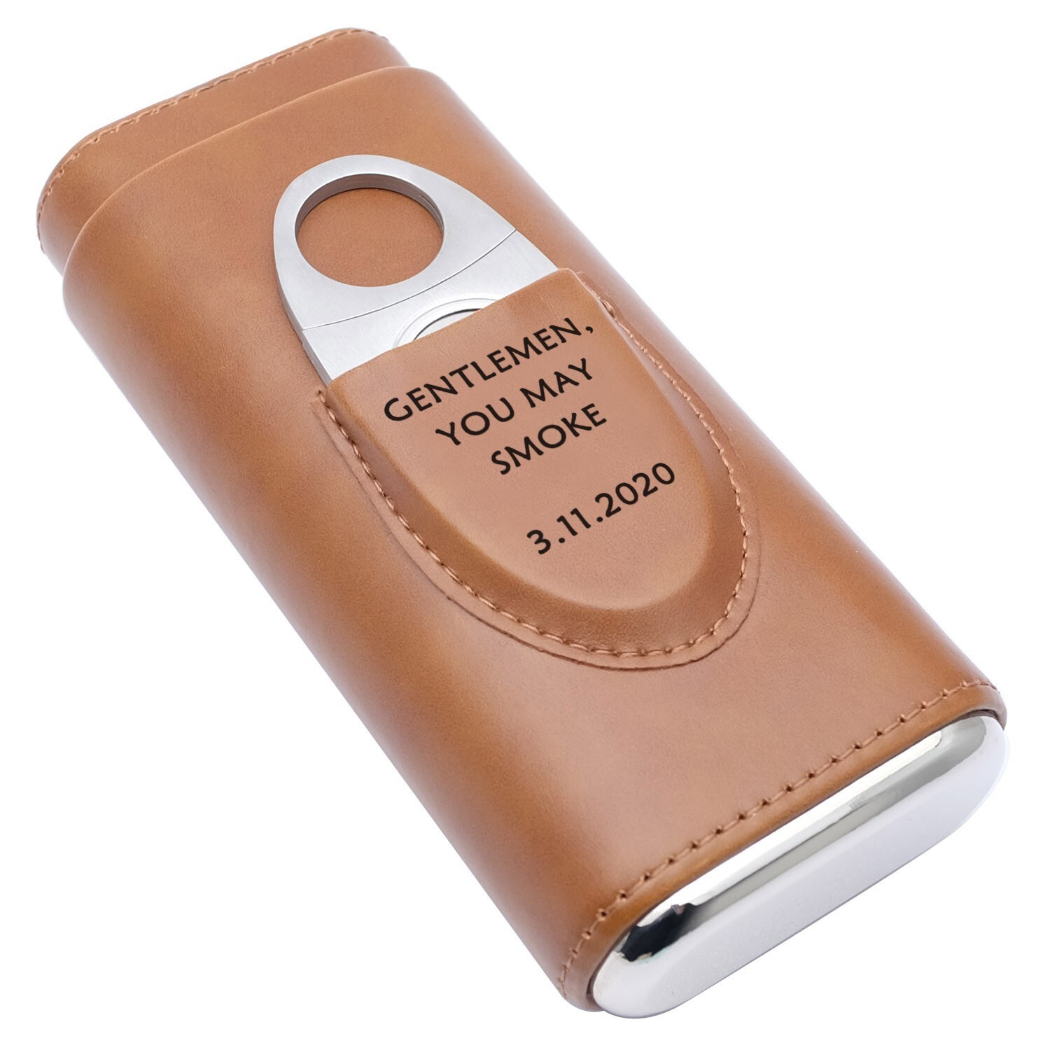 Personalised Leather Cigar Case with Cutter Engraved Travel Cigar Case