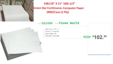 14 7/8" X 11" 18lb 1/2" Green Bar Continuous Computer Paper - 2800/Case (1 Ply)