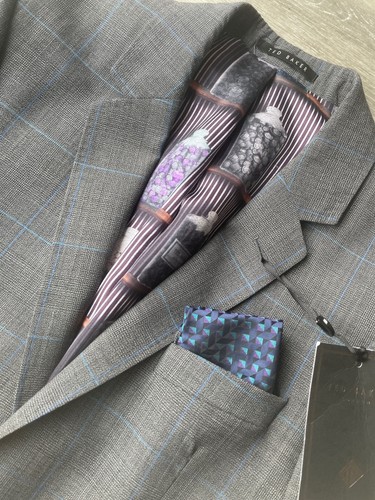 TED BAKER MEN'S GREY "INCE" CHECK MODERN FIT BLAZER JACKET COAT - 36R - NEW TAGS - Picture 5 of 12