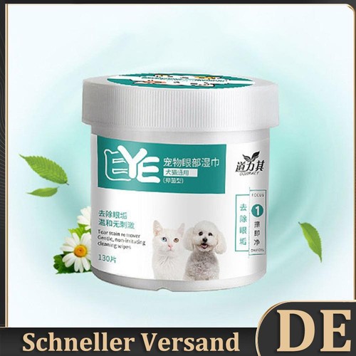 Augenwischtücher für Hunde, 130 Stück, Tränenfleckenentferner, Aloe Vera-Augenwa