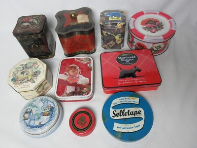 10 kleine Sammeldosen für Kekse, Tee, Schmuck - Sellotape, Shortbread...