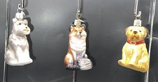 Three Vintage Old World Christmas Glass Dog And Fox Ornaments