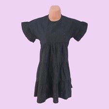 Pretty Little Thing women's black broderie anglaise tiered short sleeve Size 6