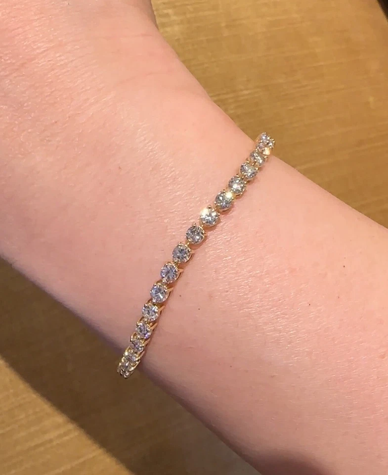 Brazalete de tenis de diamantes redondos de 5,37 quilates en oro amarillo de 14 k 7 pulgadas - HM2594Z