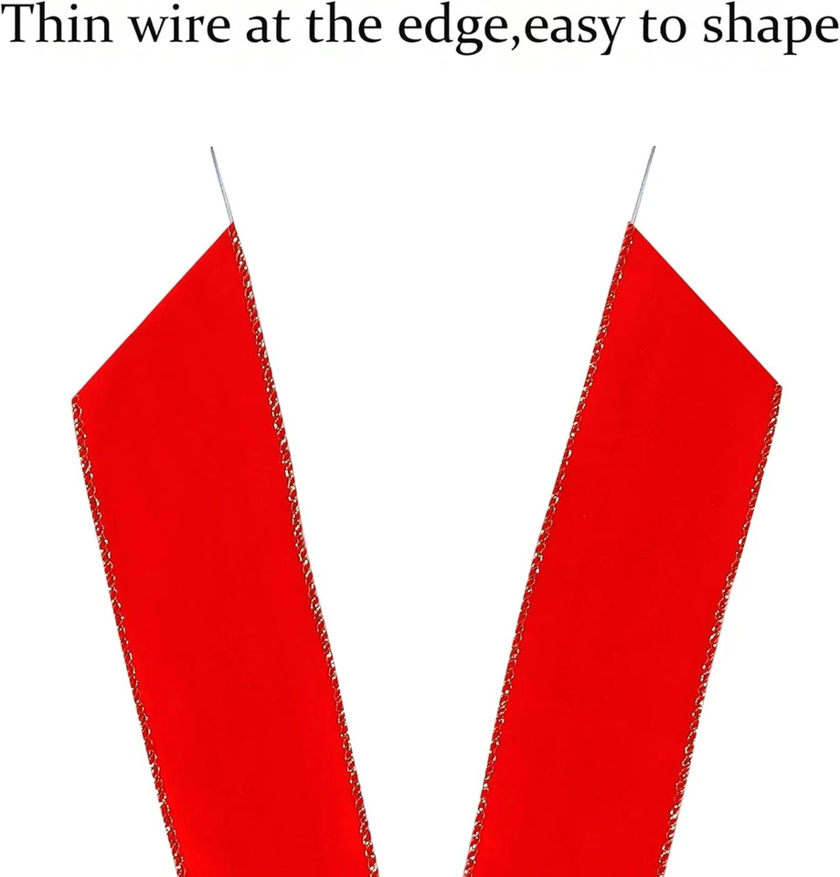 Рождественские банты 12 x 20 дюймов из красного бархата с золотым блестящим краем для наружного декора упаковка 2 шт. - Изображение 3 из 4