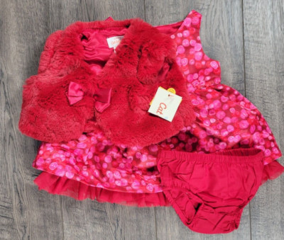 Baby Girl Clothes New Cat & Jack Newborn 3pc Christmas Dress w/Fur Vest
