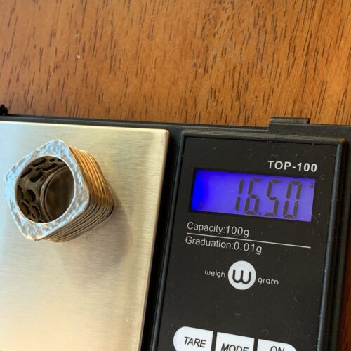Israel 14K Yellow Gold and 925 Sterling Silver Ring 6 7 Noy Li Heavy Large Band - Picture 11 of 11