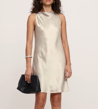NWT!! Banana Republic RT$150 Natural Stone Crinkle Satin Shift Mini Dress M Tall