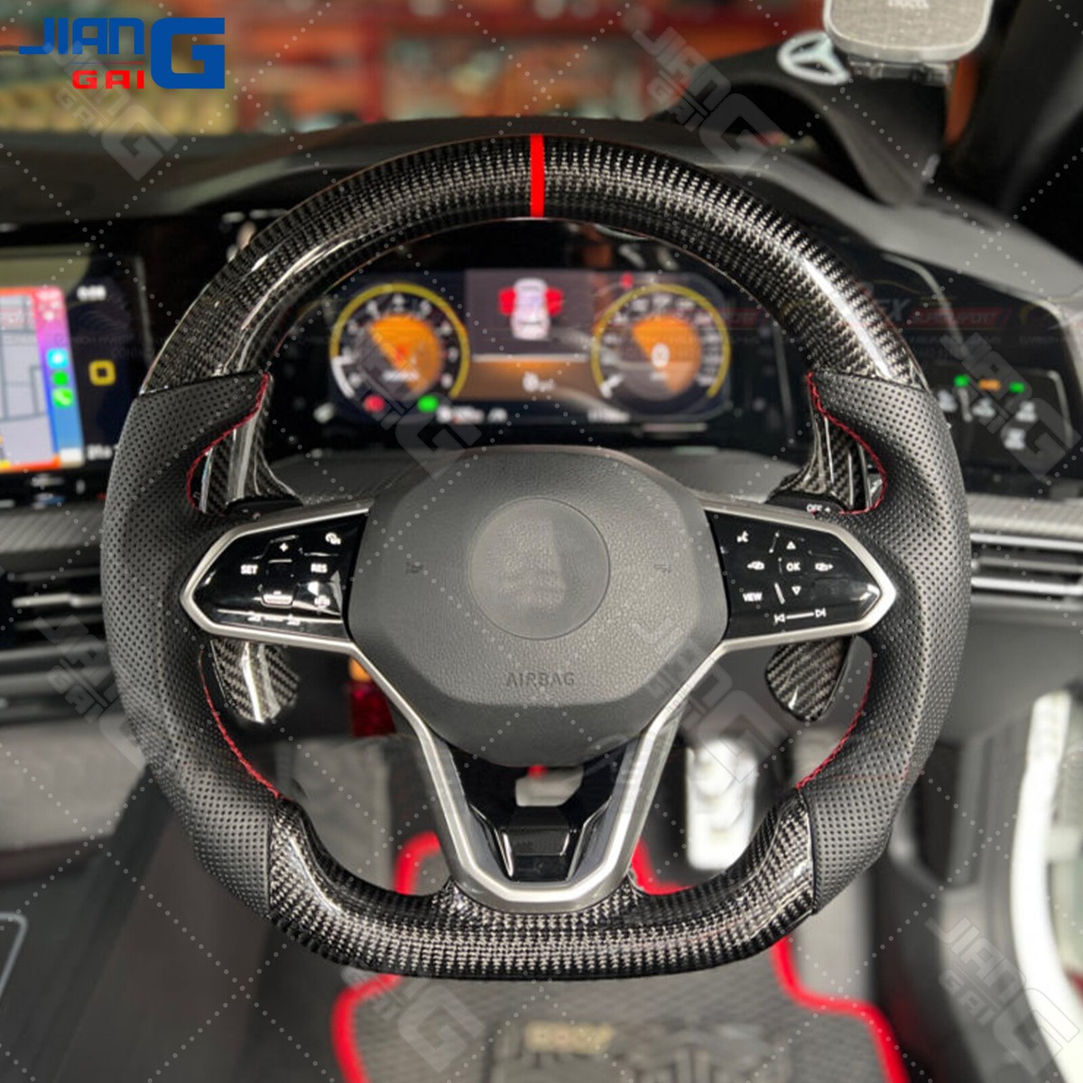 Real Carbon Fiber Steering Wheel Fit Volkswagen MK8 Golf 8 R
