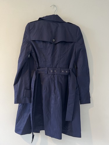 NWT Zara navy blue trench coat jacket cotton double breasted belted small - 第 6/10 張圖片