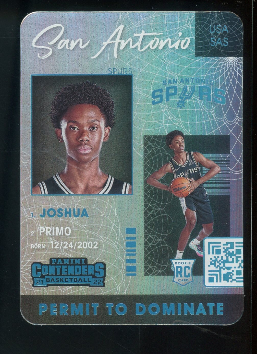 2021-22 Panini Contenders Permit To Dominate #12 Joshua Primo Spurs RC Rookie