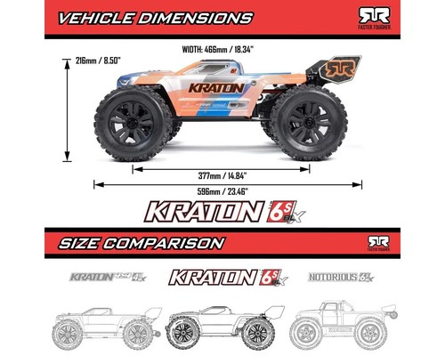 ARRMA ARA8608V6T2 6S BLX RTR 1/8 4WD Brushless Monster Truck V6 SLT3 2.4GHz HH - Picture 4 of 10