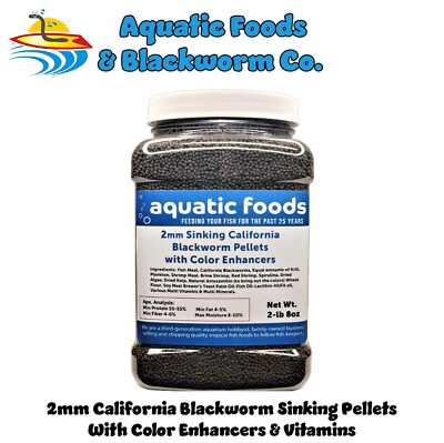 2 mm SINKING California Blackworm Pellets with Color Enhancers & Vitamins. JAR