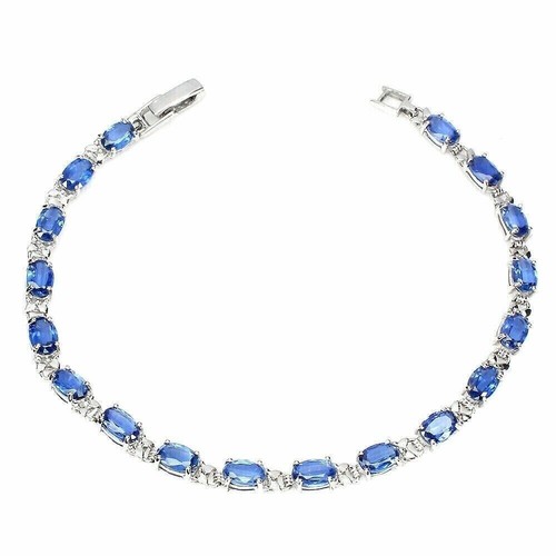Silver Bracelet Blue Kyanite Genuine Natural Gems Solid Sterling 7 1/2 Inch - Picture 7 of 24
