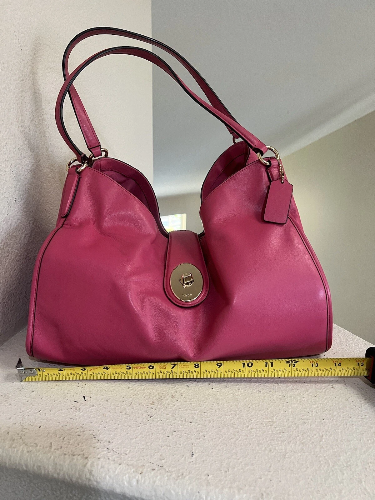 Autentica borsa a tracolla Coach Carlyle rosa caldo pelle liscia borsa tote rara