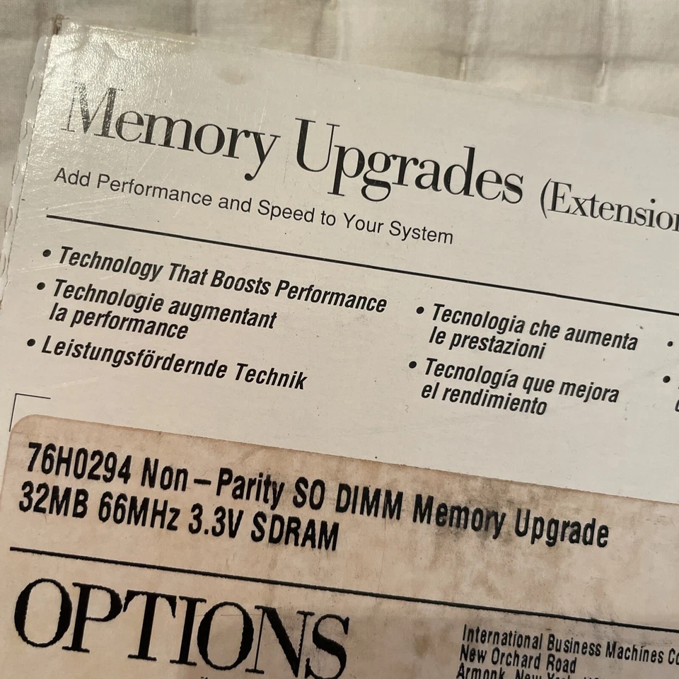 IBM 76H0294 Non-Parity SO DIMM Memory Upgrade 32MB 66MHz 3.3V SDRAM Sealed - Image 3 of 4