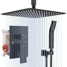 Matte Balck 8 in Rainfall Shower Faucet Set Handheld Spray Kit Ceiling Mounted