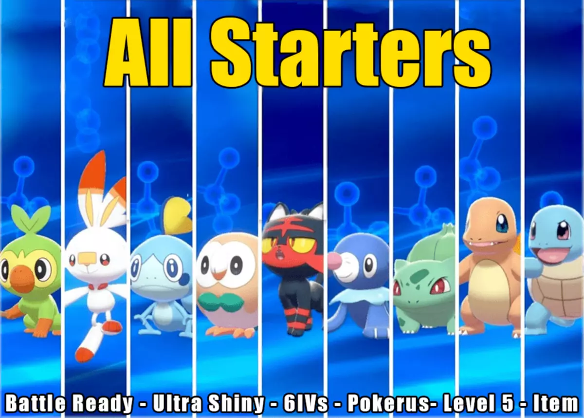 Pokemon Sword & Shield Square Shiny ALL 12x STARTERS SHINY Bundle Lv.5 Pack