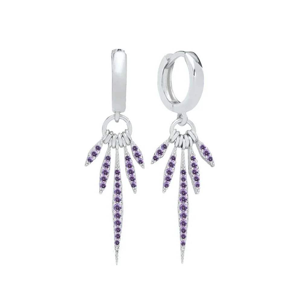 Purple Crystal Earrings 925 Sterling Silver Earrings Hoop Earrings