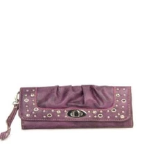 Purple Studded Turnlock Wristlet Wallet 