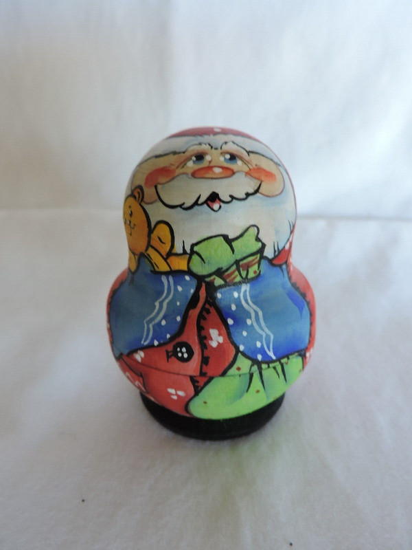 Five Piece Set of Russian Nesting/Stack Dolls with Santa and Snowman
