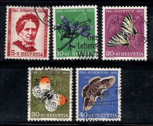 Schweiz 1951 Mi. 561-565 gebraucht 100% Pro Juventute, Schmetterlinge