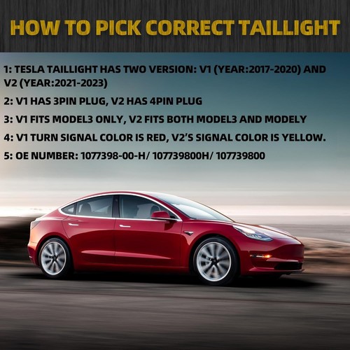 3Pin Passenger Side Rear Tail Light Compatible with 2017-2023 Tesla Model 3 Oute - Picture 2 of 7