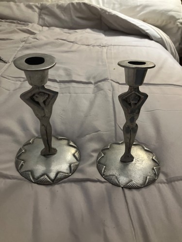 Carroll Boyes South Africa peeter figural male female candlesticks rare!