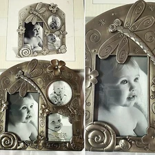 FETCO HOME DECOR 3 OPENING COLLAGE 3D BABY BUGS PEWTER FRAME DRAGONFLY & MORE