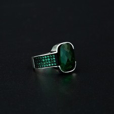 925 Sterling Silver Green Emerald Zircon Gemstone Men's Ring