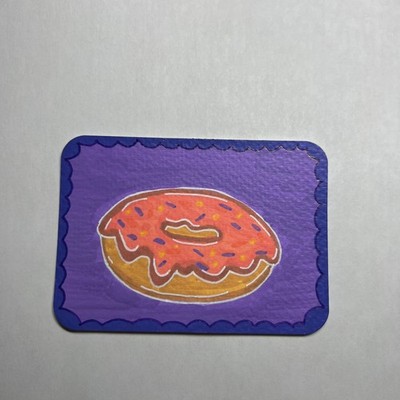 ACEO Original Painting Pink Doughnut Mini Art OOAK ATC Acrylic Food Bakery Donut