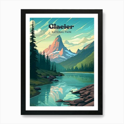 Glacier National Park 3 Travel Post Framed Wall Art Poster Canvas Print Picture